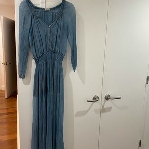 LoveShackFancy Blue Chiffon Silk Dress